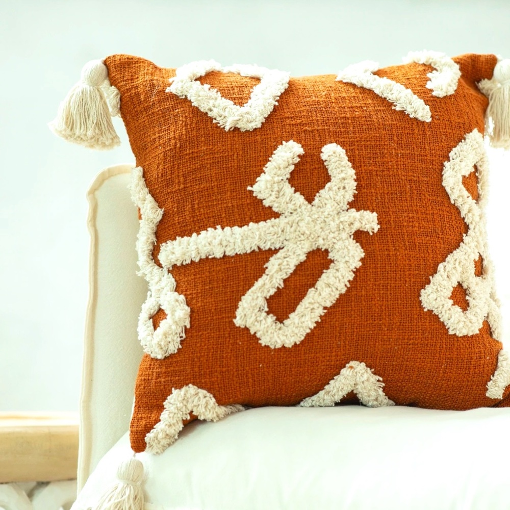Pillow Cover Embroidered Tufted Textured Hand Dyed